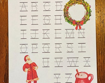 Christmas Alphabet Trace Worksheet for Preschoolers | Holiday Winter Preschool Letter Recognition Writing Worksheet for Homeschoolers