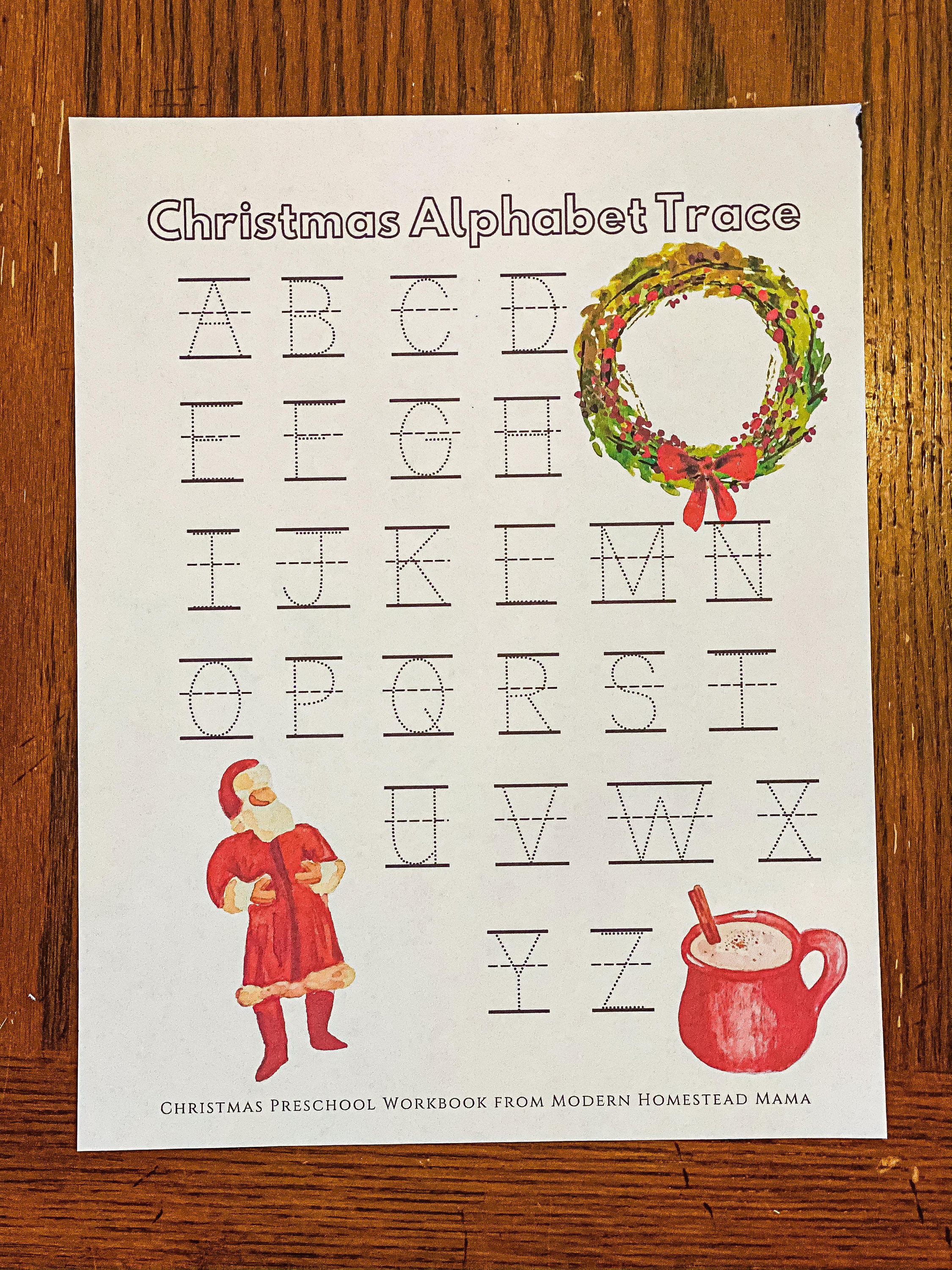 Christmas Alphabet Trace Worksheet for Preschoolers Holiday Winter