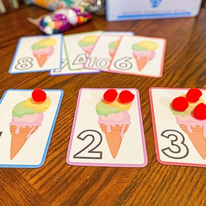 Ice Cream Pom-Pom Counting Printable for Toddlers | Homeschool Preschool Counting and Number Recognition Worksheet Printable Curriculum