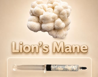 Lions Mane Liquid Culture Syringe 10ml (Hericium Erinaceus), Live Mycelium for Gourmet & Medicinal Mushroom Grow Kits, Beginner Friendly