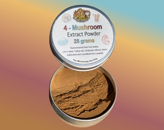 Mushroom Extract Powder for Microscopic Study - Lion’s mane, Cordyceps, Reishi and Turkey tail 28 grams