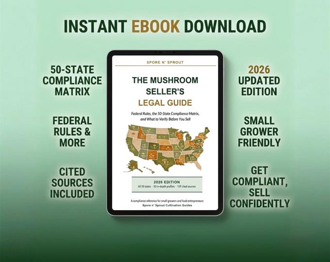Mushroom Seller's Legal Guide 2026 | 50 State Cottage Food & Compliance Reference | Sell Dried Mushrooms Legally | Digital PDF Download