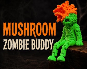 Mushroom Zombie Shelf Sitter, 3D Printed Fungal Creature, Halloween Desk Decor, Horror Lover Gift