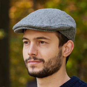 Gorra plana de tweed Donegal irlandesa - Diseño clásico de espiga - Irlanda - Hecha a mano - Unisex
