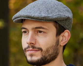 Gorra plana de tweed Donegal irlandesa - Diseño clásico de espiga - Irlanda - Hecha a mano - Unisex