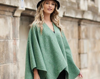 Irish Donegal Tweed Wrap/Shawl - Emerald Fleck Donegal  - Handcrafted - One Size