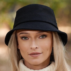 Sombrero de pescador de tweed irlandés Donegal - Negro azabache - Irlanda - Hecho a mano - Unisex