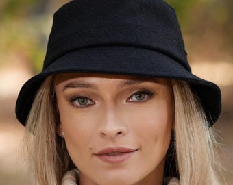 Irish Donegal Tweed Bucket Hat  - Jet Black  - Ireland - Handcrafted - Unisex