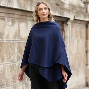 Irish Donegal Tweed Wrap/Shawl - Navy Lambswool - Handcrafted - One Size