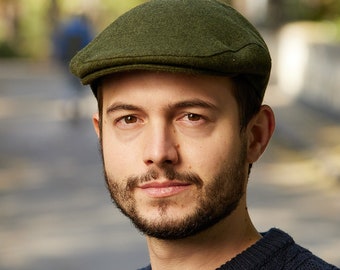 Irish - Donegal Tweed Flat Cap - Green Herringbone - Ireland - Handcrafted - Unisex
