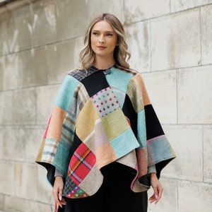 Chal/parche de tweed irlandés Donegal - Patchwork - Brillante - Hecho a mano - Talla única