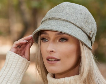 Irish - Donegal Tweed Flapper Cap - Silver Stone Grey  - Ireland - Handcrafted - Ladies