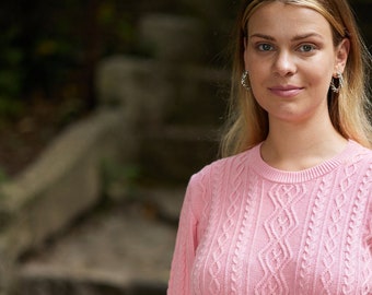 Irish Aran Classic Cotton Sweater - Dusty Pink  - Handcrafted