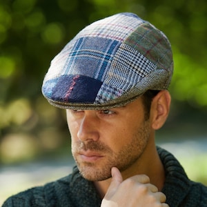 Iers - platte pet Donegal-tweed-patch - geruit - Ierland - handgemaakt - uniseks