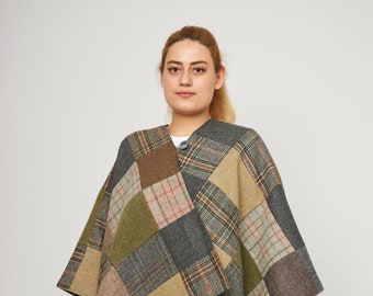 Irish Donegal Tweed Patch Wrap/Shawl - Patchwork  - Handcrafted - One Size