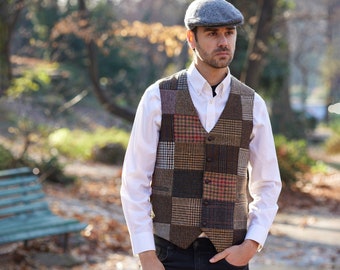 Irlandaise - Gilet en patchwork en tweed du Donegal - Patchwork - Irlande - Fabriqué à la main - Unisexe