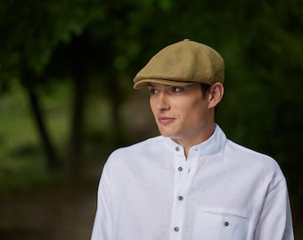 Irish Linen Newsboy Cap - Irish Khaki - Ireland - Handcrafted - Unisex