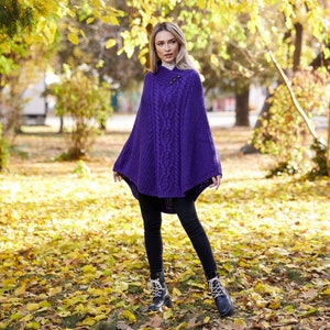 Poncho tradicional irlandés de lana merino Aran, morado oscuro, Irlanda, hecho a mano, para mujer, talla única