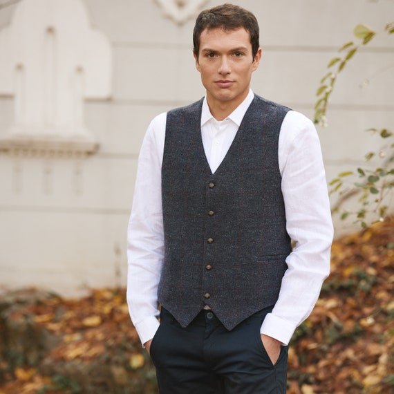 Irish Donegal Tweed Waistcoat Slieve League Navy Donegal Fleck