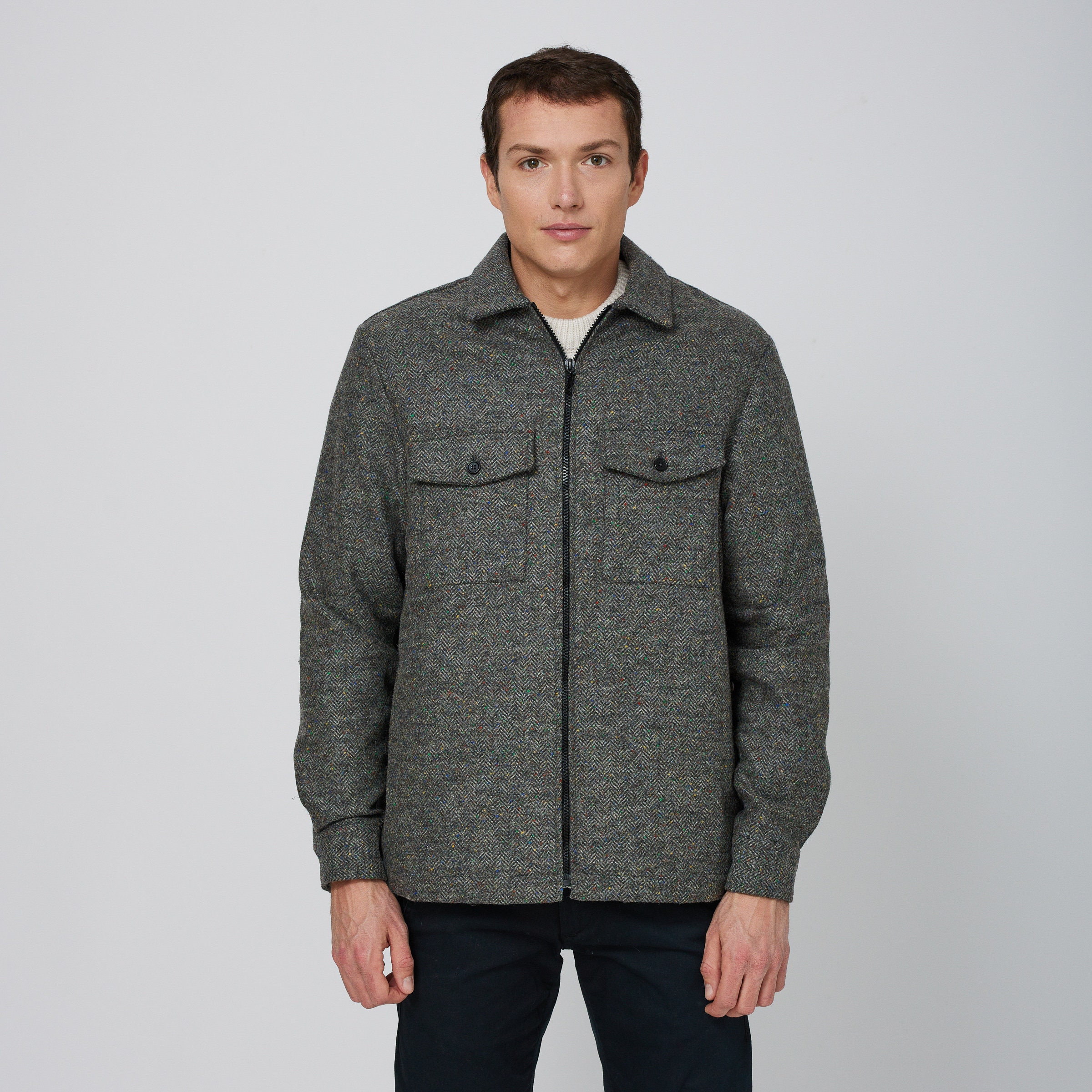 Irish - 100% Donegal Tweed Shirt Jacket - Donegal Grey Fleck Irish - 100% Donegal Tweed Shirt Jacket - Donegal Grey Fleck