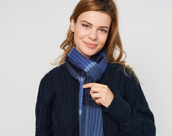 Irish - 100% Supersoft Lambswool Plaid Scarf - Classic Navy/Sky  - Handmade - Ireland - One Size - Unisex