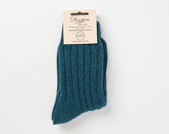 Irlandais - Chaussettes de marche en mélange de cachemire - Sarcelle de mer - Taille L = UK 8-12 (EUR 42-47 / US 8,5- 12)