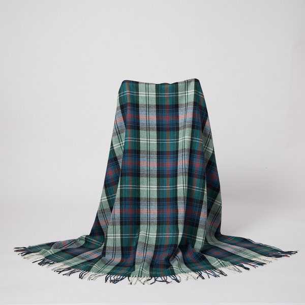 Irish Plaid 100% Wool Throw - Irish Sea Green Plaid - Fabriqué à la main - Taille unique