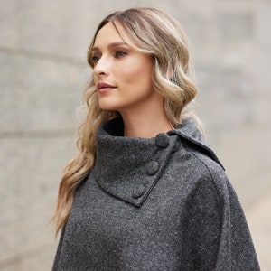 Irish - Donegal Tweed Cape / Poncho - Donegal Grey  Fleck    - Ireland - Handcrafted - Ladies - One Size - Long