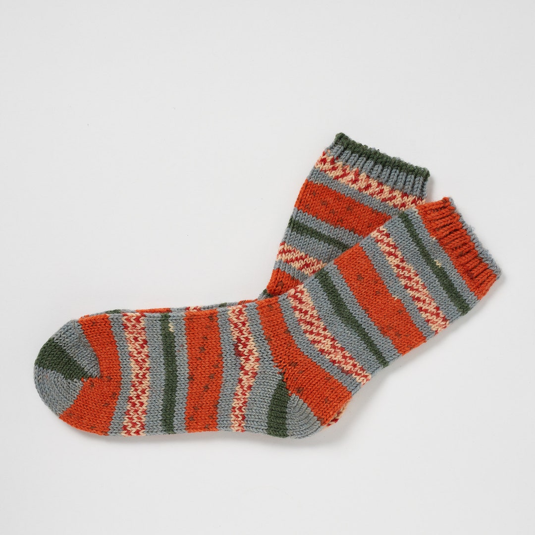 Irish Wool Walking Socks Orange/grey Fairisle Handcrafted Size M UK 4-7 ...
