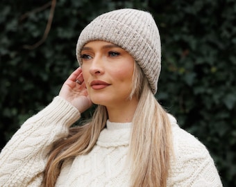 Irish Rib Merino Wool Ski Hat  -  Donegal Butterscotch  - Handmade - Ireland - One Size - Unisex