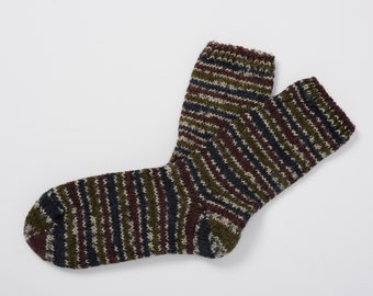 Irish Wool Walking Socks - Navy/Burgundy Fairisle - Handcrafted