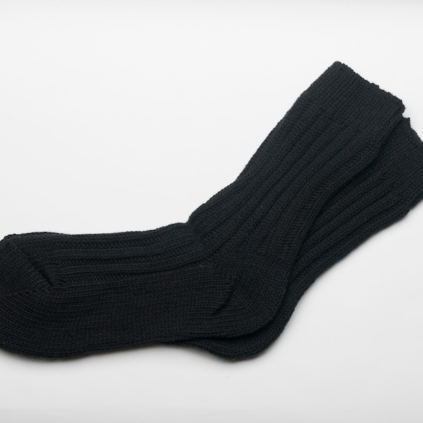 Chaussettes de marche en laine irlandaise - Noir - Fabriquées à la main - Taille M et L