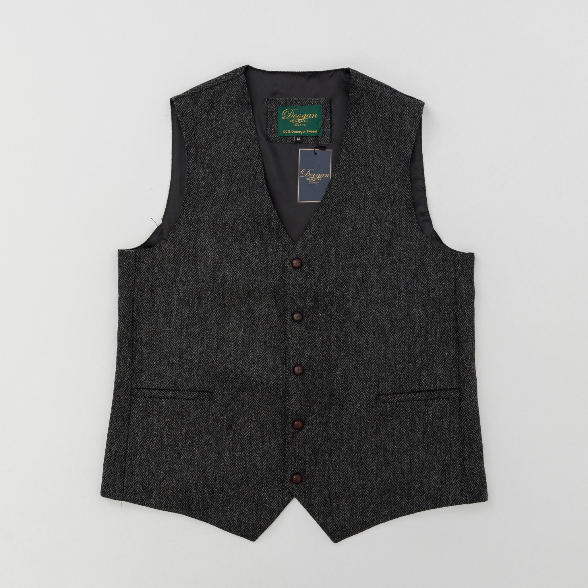 Irish - Donegal Tweed Waistcoat -  Charcoal Herringbone - Ireland - Handcrafted - Unisex