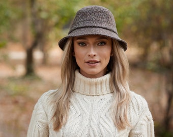 Irish Donegal Tweed Bucket Hat  - Donegal Brown / Beige Fleck Herringbone  - Ireland - Handcrafted - Unisex