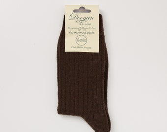 Chaussettes irlandaises en laine mérinos - Irish Turf Brown - Taille L = UK 8-12 (EUR 42-47 / US 8.5-12)