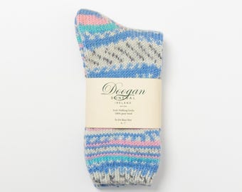 Irish Wool Walking Socks - Bubble Gum  Fairisle - Handcrafted - Size M =  UK 4-7 (EUR 37- 41 / US 5.5 - 8.5)