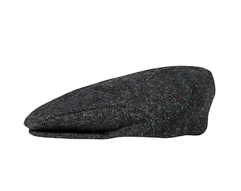 Irish - Donegal Tweed Flat Cap -  Charcoal Donegal Fleck Herringbone - Ireland - Handcrafted - Unisex