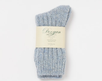 Irish Wool Walking Socks - Sky  Marl  - Handcrafted - Size M = UK 4-7  (EUR 37-41  /  US 5.5 -8.5)