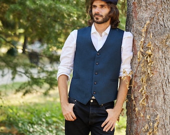 Irish - Donegal Tweed Waistcoat - Navy Herringbone  - Ireland - Handcrafted - Unisex