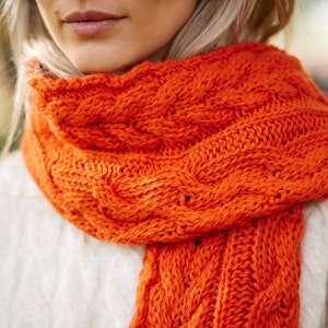 Irish 100% Merino Wool Aran Scarf Burnt Orange Handmade Ireland One Size Unisex image 4