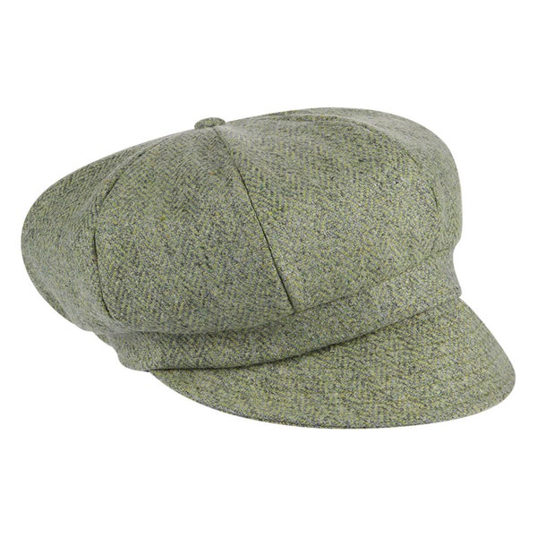 Irish - Donegal Tweed Newsboy Cap -  Lime Herringbone - Ireland - Handcrafted - Ladies