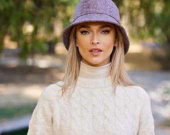 Irish Donegal Tweed Bucket Hat  - Mauve Mini Plaid  - Ireland - Handcrafted - Unisex