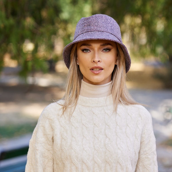 Irish Donegal Tweed Bucket Hat  - Mauve Mini Plaid  - Ireland - Handcrafted - Unisex