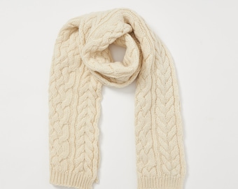 Irish - Donegal 100% Merino Wool Aran  Scarf  - Natural  - Handmade - Ireland - One Size - Unisex