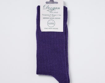 Chaussettes irlandaises en laine mérinos - Violet irlandais - Taille L = UK 8-12 (EUR 42-47 / US 8,5- 12)