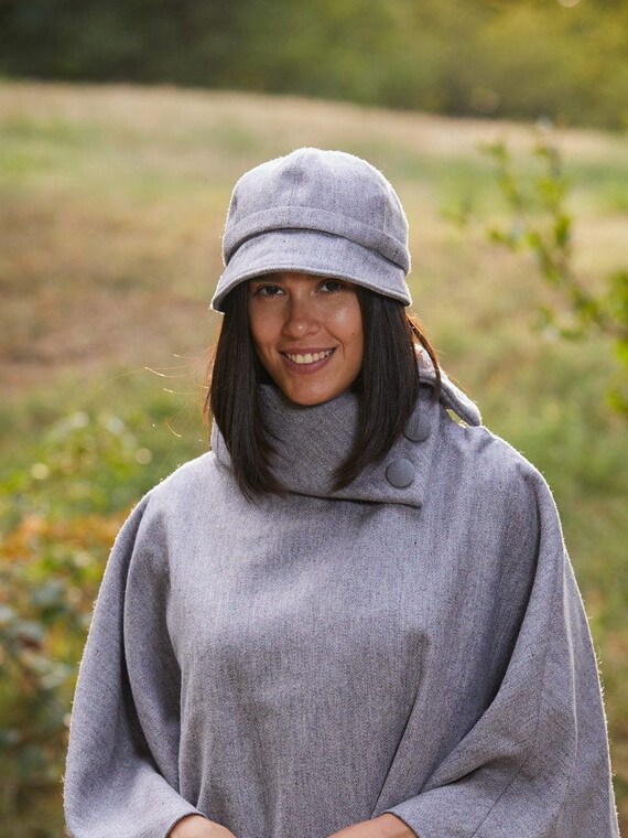 Women's Irish Wool Poncho - Black/White Herringbone