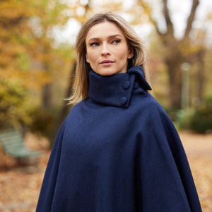 Irish - Donegal Tweed Cape / Poncho - Classic Navy Lambswool   - Ireland - Handcrafted - Ladies - One Size - Long