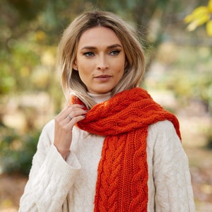 Irish 100% Merino Wool Aran Scarf Burnt Orange Handmade Ireland One Size Unisex image 1