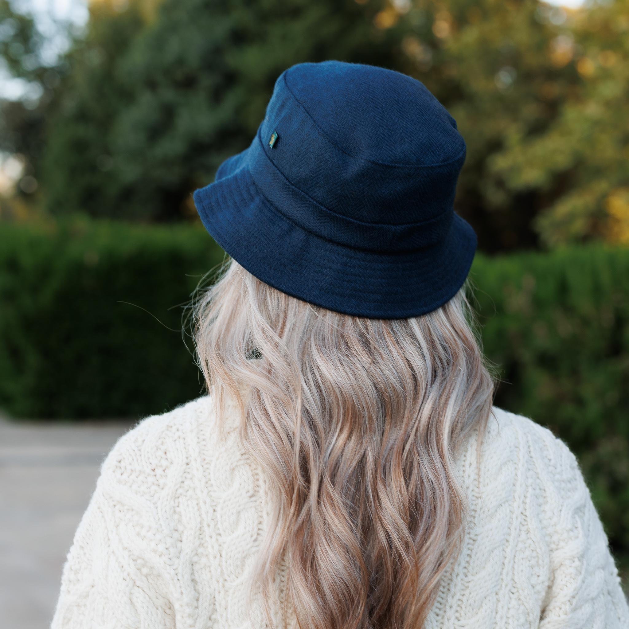 Irish Donegal Tweed Bucket Hat Navy Herringbone Ireland