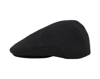 Irish - Traditional Wool Melton Flat Cap - Jet Black  - Ireland - Handcrafted - Unisex